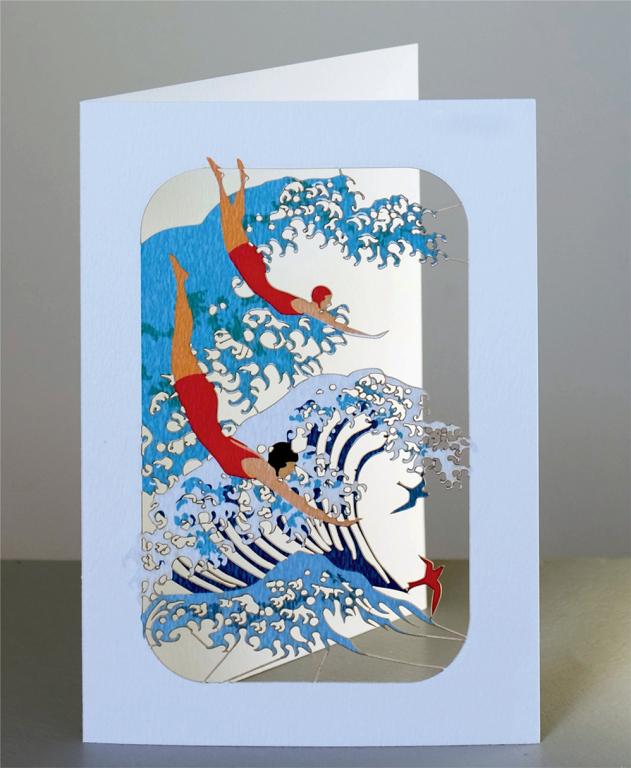 Forever Cards Laser-Cut Wenskaart - Wave & Swimmers