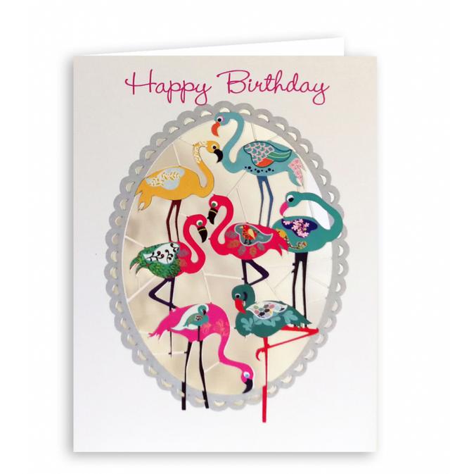 Forever Cards Laser-Cut Wenskaart - Flamingos (Happy Birthday)