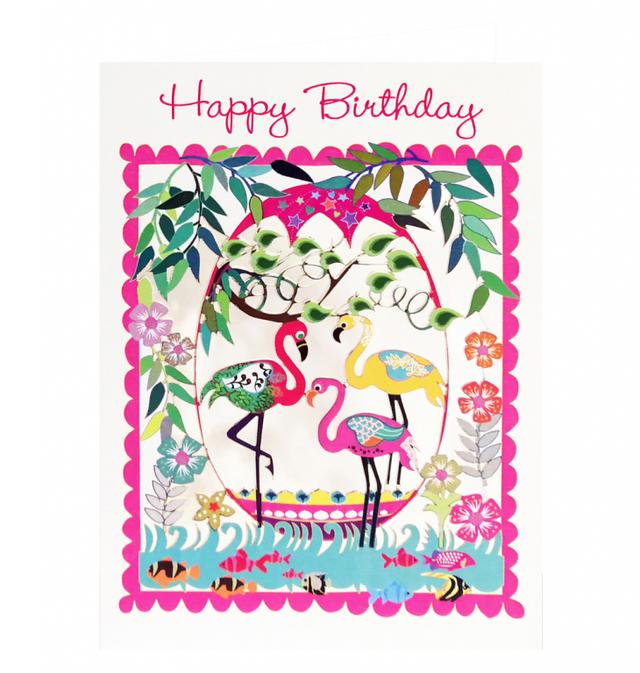 Forever Cards Laser-Cut Wenskaart - Flamingos 2 (Happy Birthday)