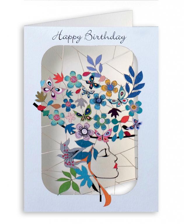 Forever Cards Laser-Cut Wenskaart - Happy B'Day Girl With Flowery Hat