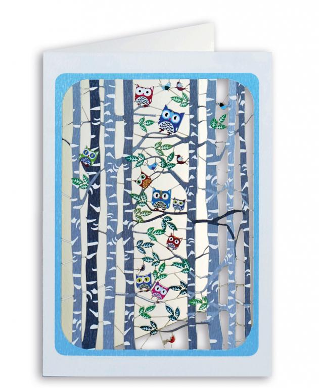 Forever Cards Laser-Cut Wenskaart - Birch Trees & Owls