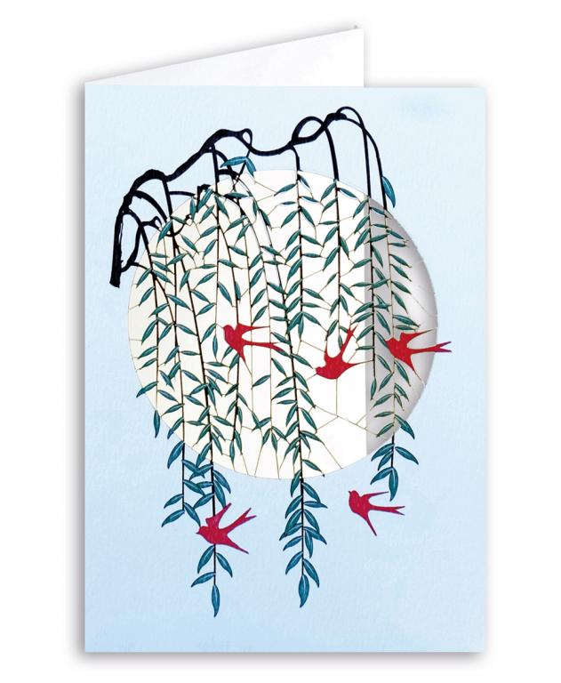 Forever Cards Laser-Cut Wenskaart - Green Willow, Red Swallows
