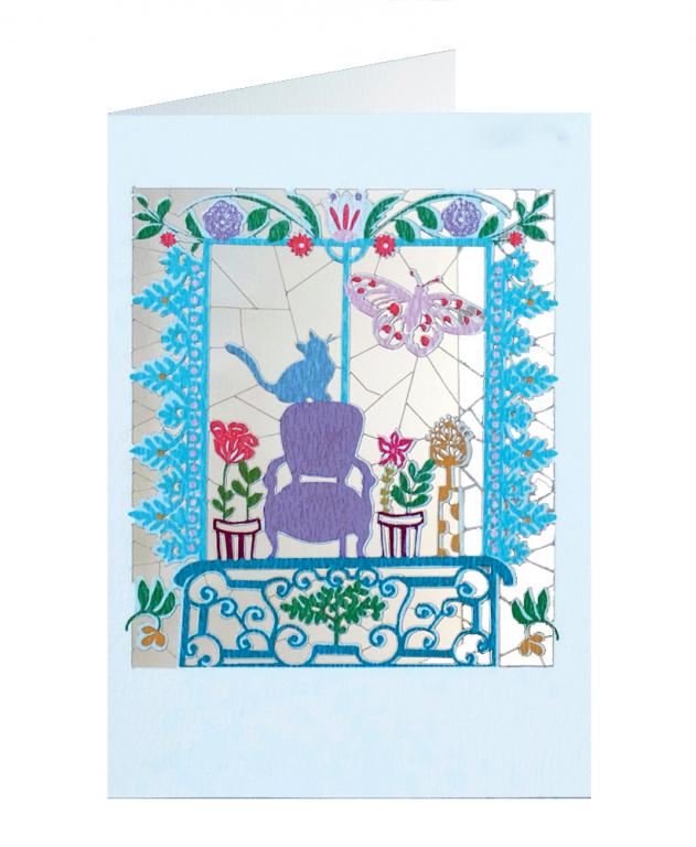 Forever Cards Laser-Cut Wenskaart - Balcony Cat On Chair