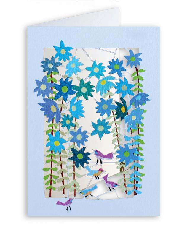 Forever Cards Laser-Cut Wenskaart - Birds & Blue Flowers