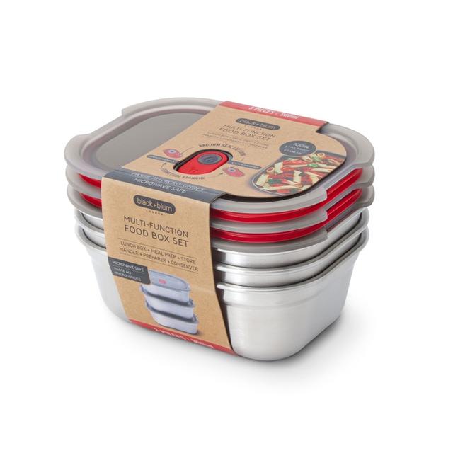 Black+Blum RVS Lunchbox Medium set van 3 - Grijs/Rood