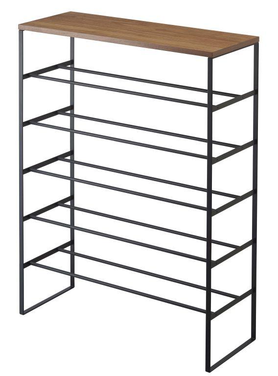 Yamazaki Shoe rack with wood top board - Tower - black