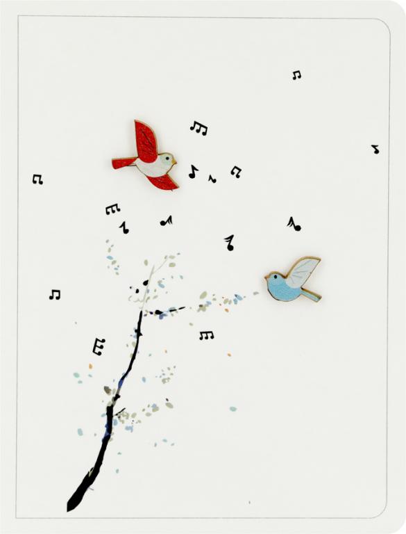 Forever Cards Ink Wood Wenskaart - 2 Birds & Music Notes