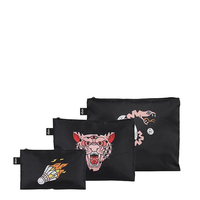 LOQI Zip Pockets - Tiger Snake Beer Black Recycled