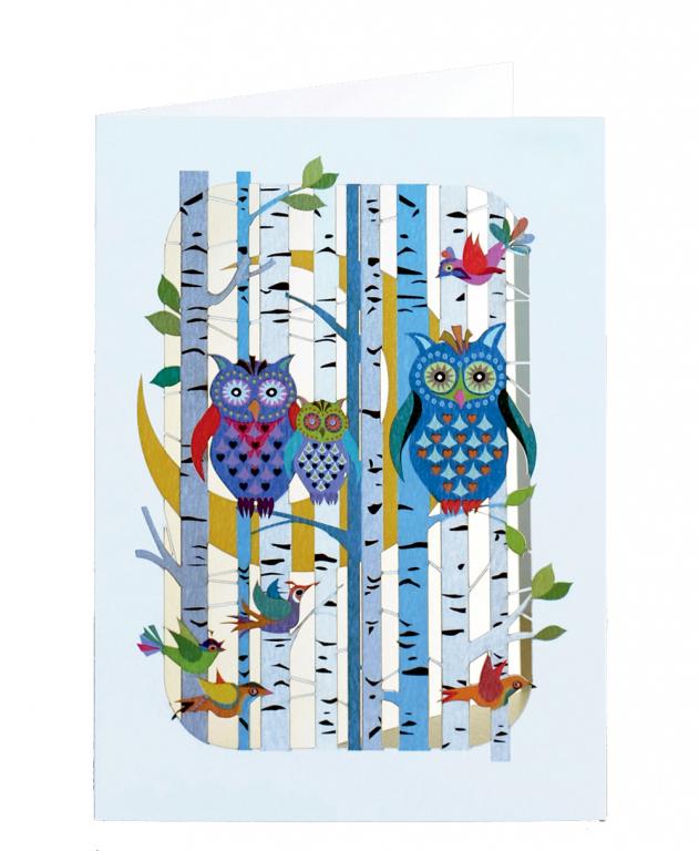 Forever Cards Laser-Cut Wenskaart - Owls In Forest With Moon