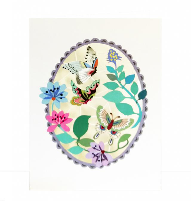 Forever Cards Laser-Cut Wenskaart - Butterflies In Purple Oval