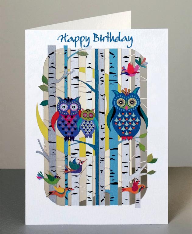 Forever Cards Laser-Cut Wenskaart - Forest Owls & Moon (Happy Birthday)
