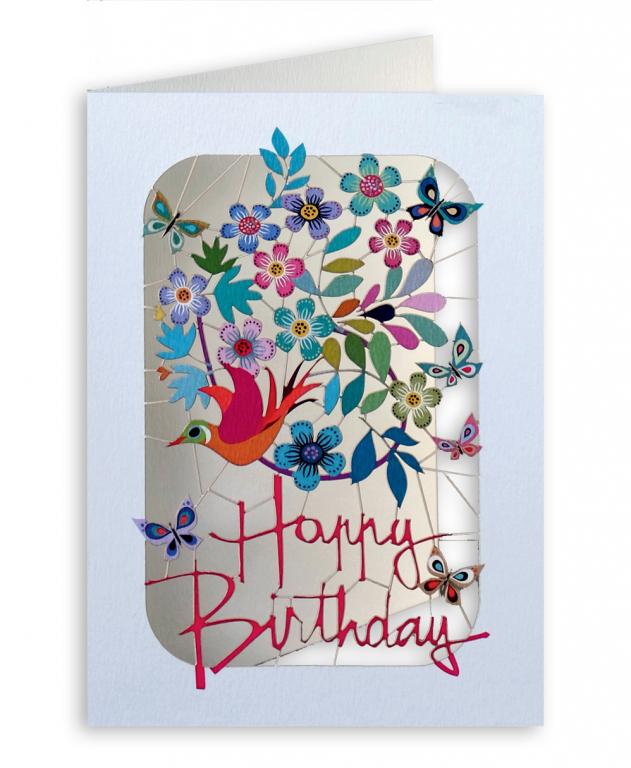 Forever Cards Laser-Cut Wenskaart - Bird & Flowers (Happy Birthday)