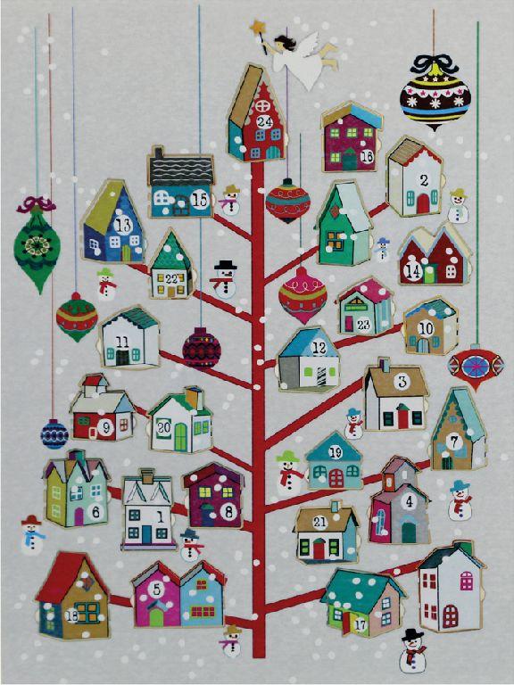 Forever Cards Adventskalender Wenskaart - Red Tree with Houses