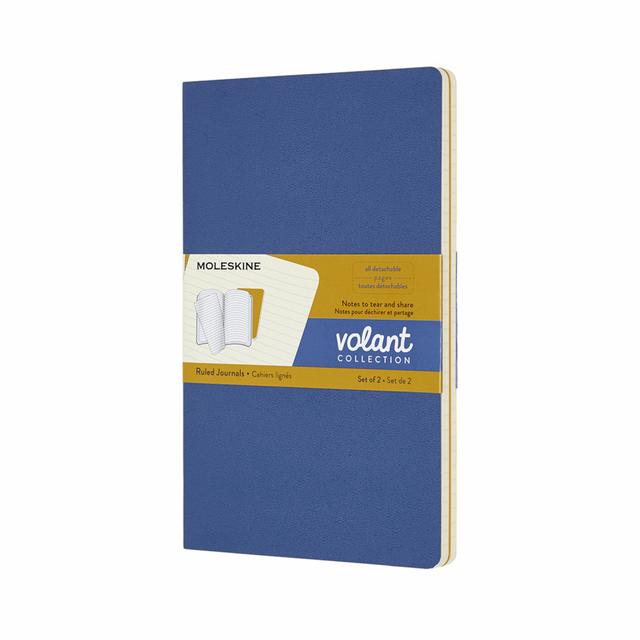 Moleskine Volant Schrift Large - Softcover - Gelinieerd - Forget-Me-Not Blue/Amber Yellow
