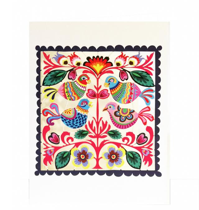 Forever Cards Laser-Cut Wenskaart - Folk Art Birds In A Square