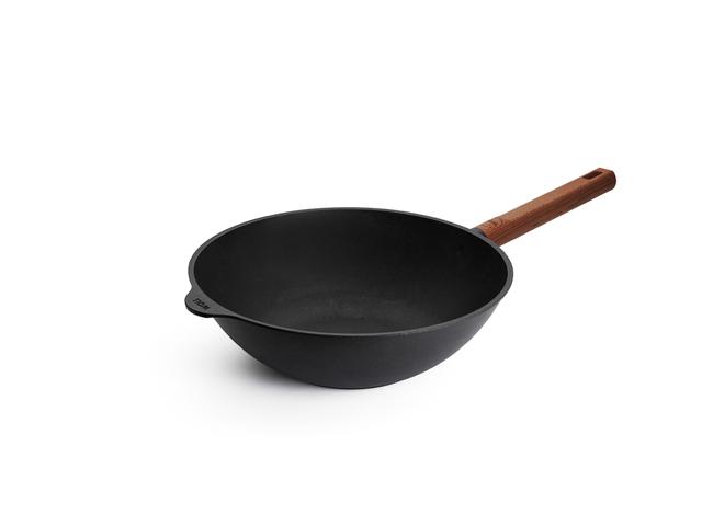 WOLL EcoLogic QXR Wok inductie met houten vaste greep - Ø300mm - H 100mm - Zwart