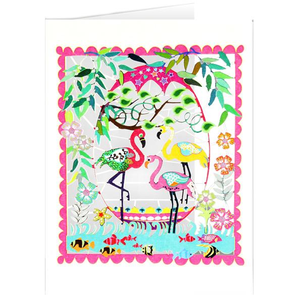 Forever Cards Laser-Cut Wenskaart - Three Flamingos