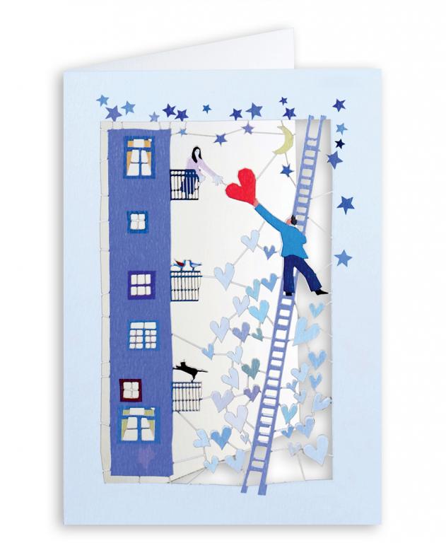 Forever Cards Laser-Cut Wenskaart - Man With Heart On A Ladder