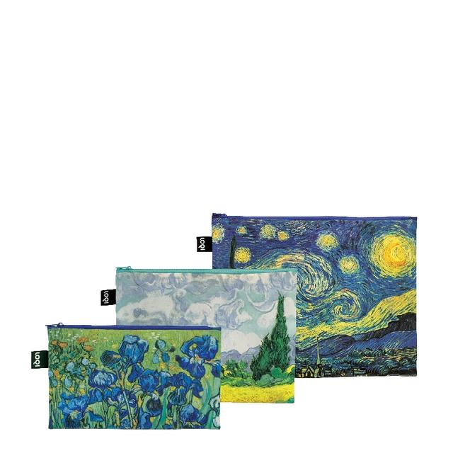 LOQI Zip Pockets - Irises, A Wheatfield With Cypresses, The Starry Night Recycled