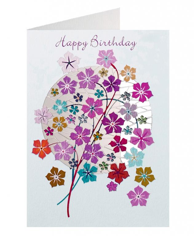 Forever Cards Laser-Cut Wenskaart - Pink Flowers (Happy Birthday)