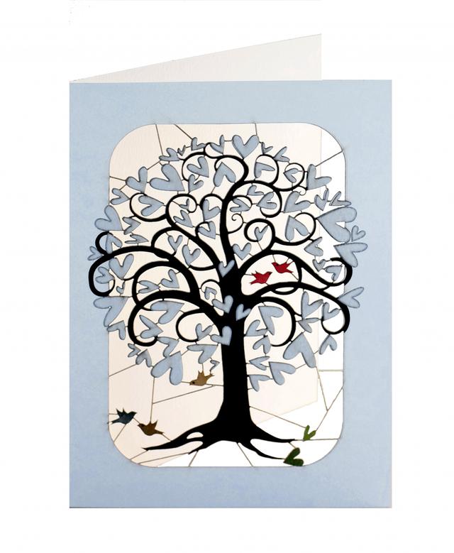Forever Cards Laser-Cut Wenskaart - Curly White Heart Tree & Birds