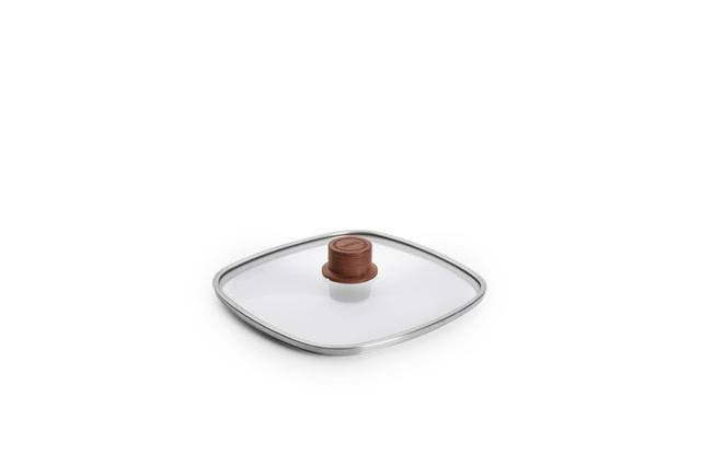 WOLL EcoLogic Deksel veiligheidsglas met houten knop - 240x240mm - Transparant