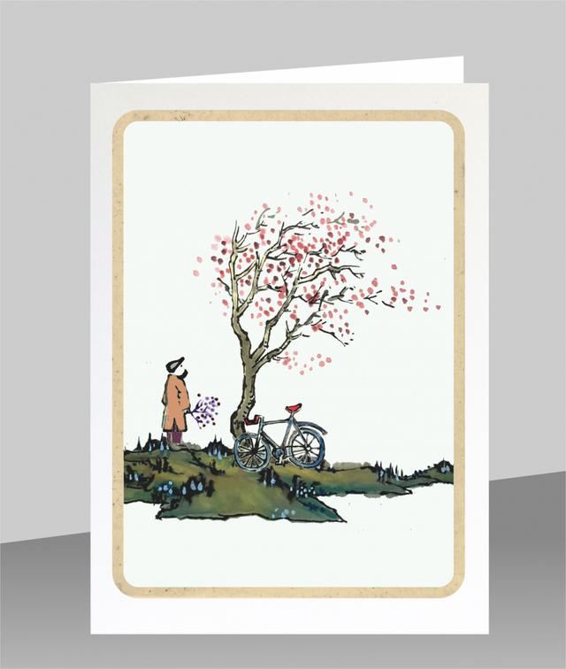 Forever Cards Dao Wenskaart - Bicycle & Cherry Blossom