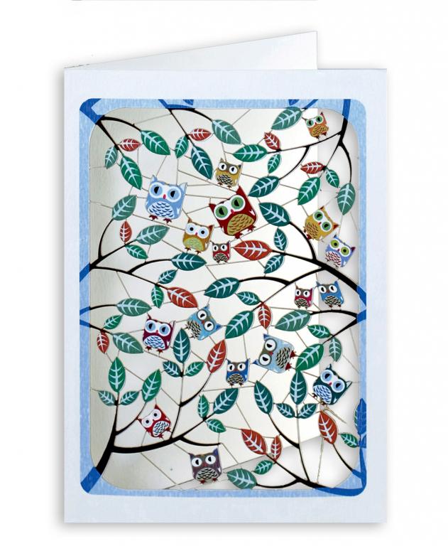 Forever Cards Laser-Cut Wenskaart - Owls In The Leaves