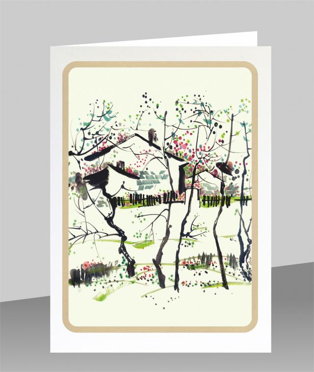 Forever Cards Dao Wenskaart - Houses amidst Trees