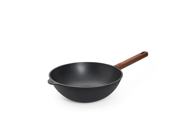 WOLL EcoLogic QXR Wok inductie met houten vaste greep - Ø280mm - H 100mm - Zwart