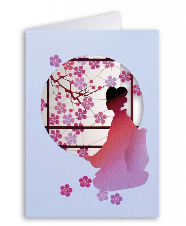 Forever Cards Laser-Cut Wenskaart - Japanese Lady & Blossom