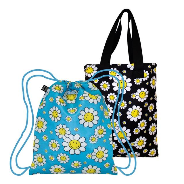 LOQI Backpack Large - Flowers Black & Aquarius gerecycled