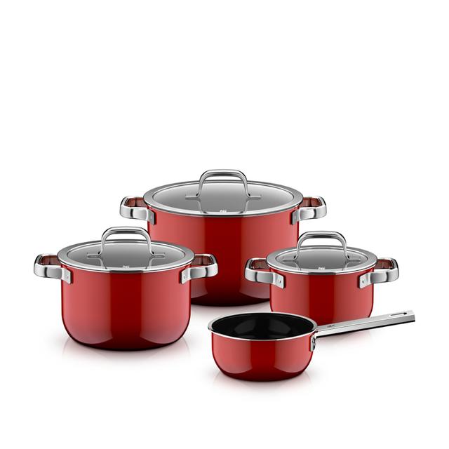 WMF Fusiontec 2.0 Mineral Pro Pannenset 4-delig - Rood (3x kookpan + 1x steelpan)